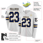 Custom White Navy-Old Gold Long Sleeve Authentic Football Jersey