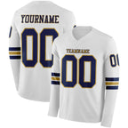 Custom White Navy-Old Gold Long Sleeve Authentic Football Jersey