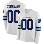 Custom White Navy-Light Blue Long Sleeve Authentic Football Jersey