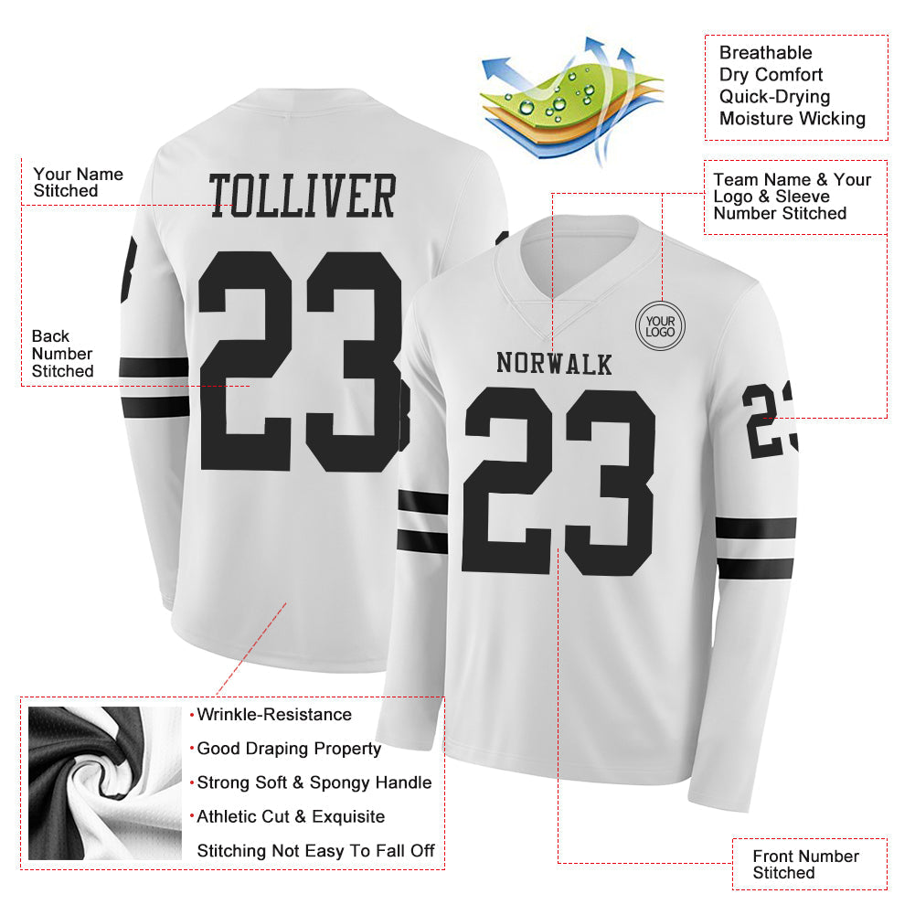 Custom White Black Long Sleeve Authentic Football Jersey