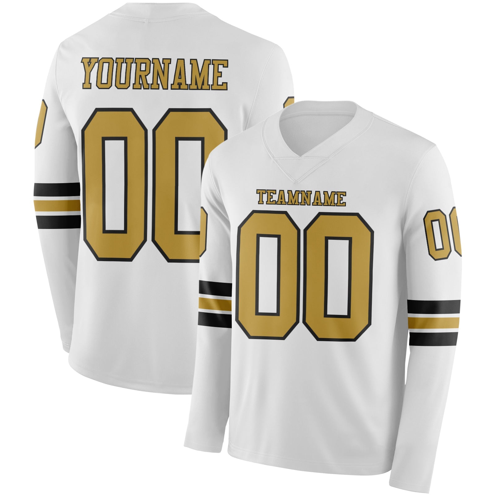 Custom White Old Gold-Black Long Sleeve Authentic Football Jersey