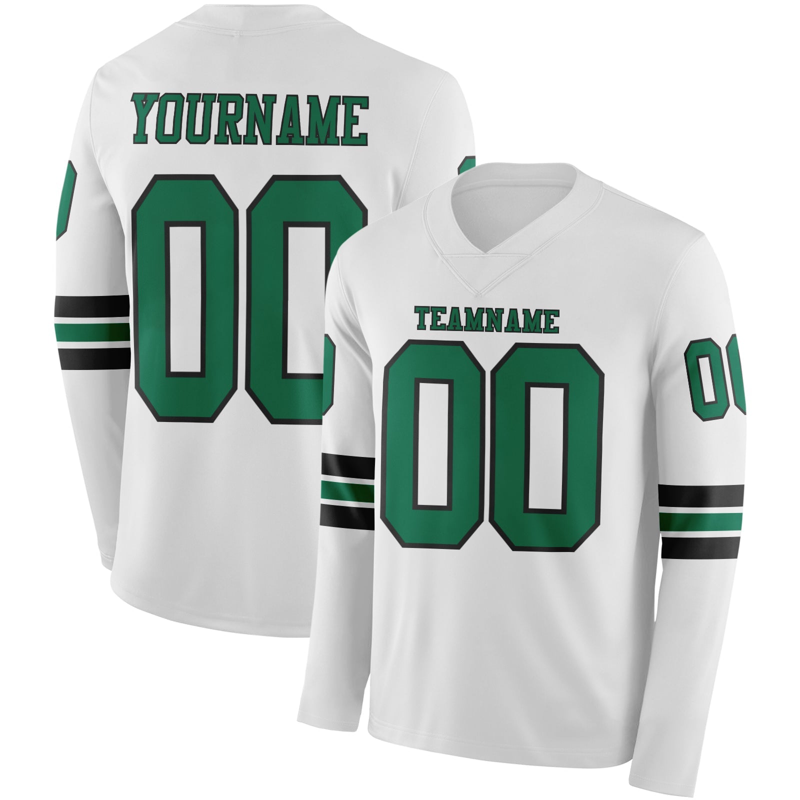 Custom White Kelly Green-Black Long Sleeve Authentic Football Jersey
