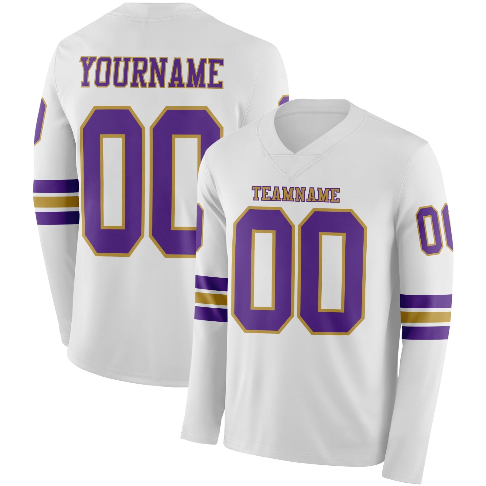 Custom White Purple-Old Gold Long Sleeve Authentic Football Jersey