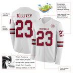 Custom White Crimson-Gray Long Sleeve Authentic Football Jersey