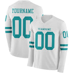 Custom White Teal Long Sleeve Authentic Football Jersey