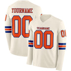 Custom Cream Orange-Royal Long Sleeve Authentic Football Jersey