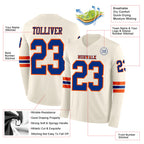 Custom Cream Royal-Orange Long Sleeve Authentic Football Jersey