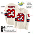 Custom Cream Red-Navy Long Sleeve Authentic Football Jersey