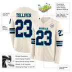 Custom Cream Navy-Teal Long Sleeve Authentic Football Jersey