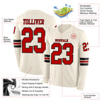 Custom Cream Red-Black Long Sleeve Authentic Football Jersey