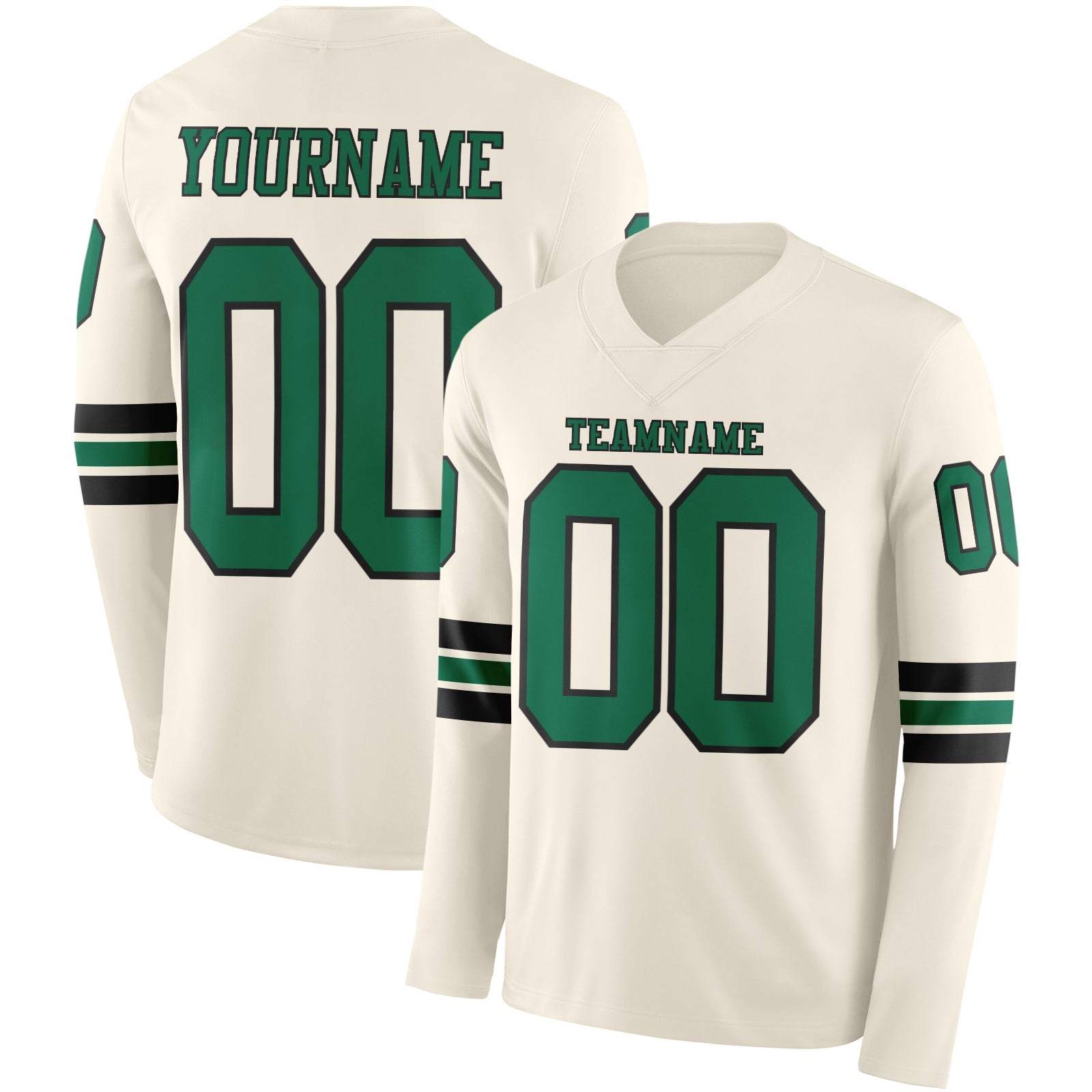 Custom Cream Kelly Green-Black Long Sleeve Authentic Football Jersey