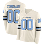 Custom Cream Light Blue-Black Long Sleeve Authentic Football Jersey