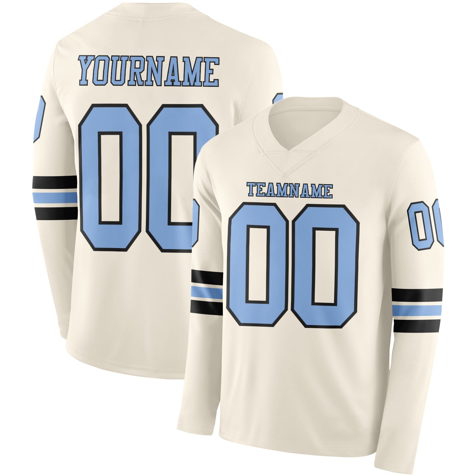 Custom Cream Light Blue-Black Long Sleeve Authentic Football Jersey