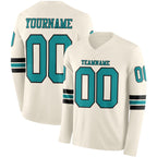 Custom Cream Teal-Black Long Sleeve Authentic Football Jersey