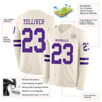 Custom Cream Purple Long Sleeve Authentic Football Jersey