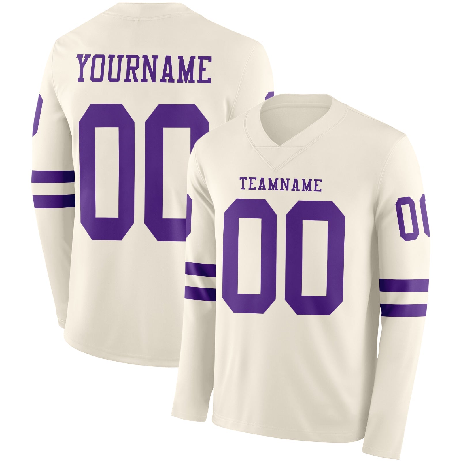 Custom Cream Purple Long Sleeve Authentic Football Jersey