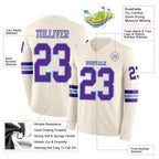 Custom Cream Purple-Light Blue Long Sleeve Authentic Football Jersey