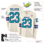 Custom Cream Teal-Purple Long Sleeve Authentic Football Jersey