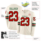 Custom Cream Red-Green Long Sleeve Authentic Football Jersey