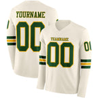 Custom Cream Green-Gold Long Sleeve Authentic Football Jersey