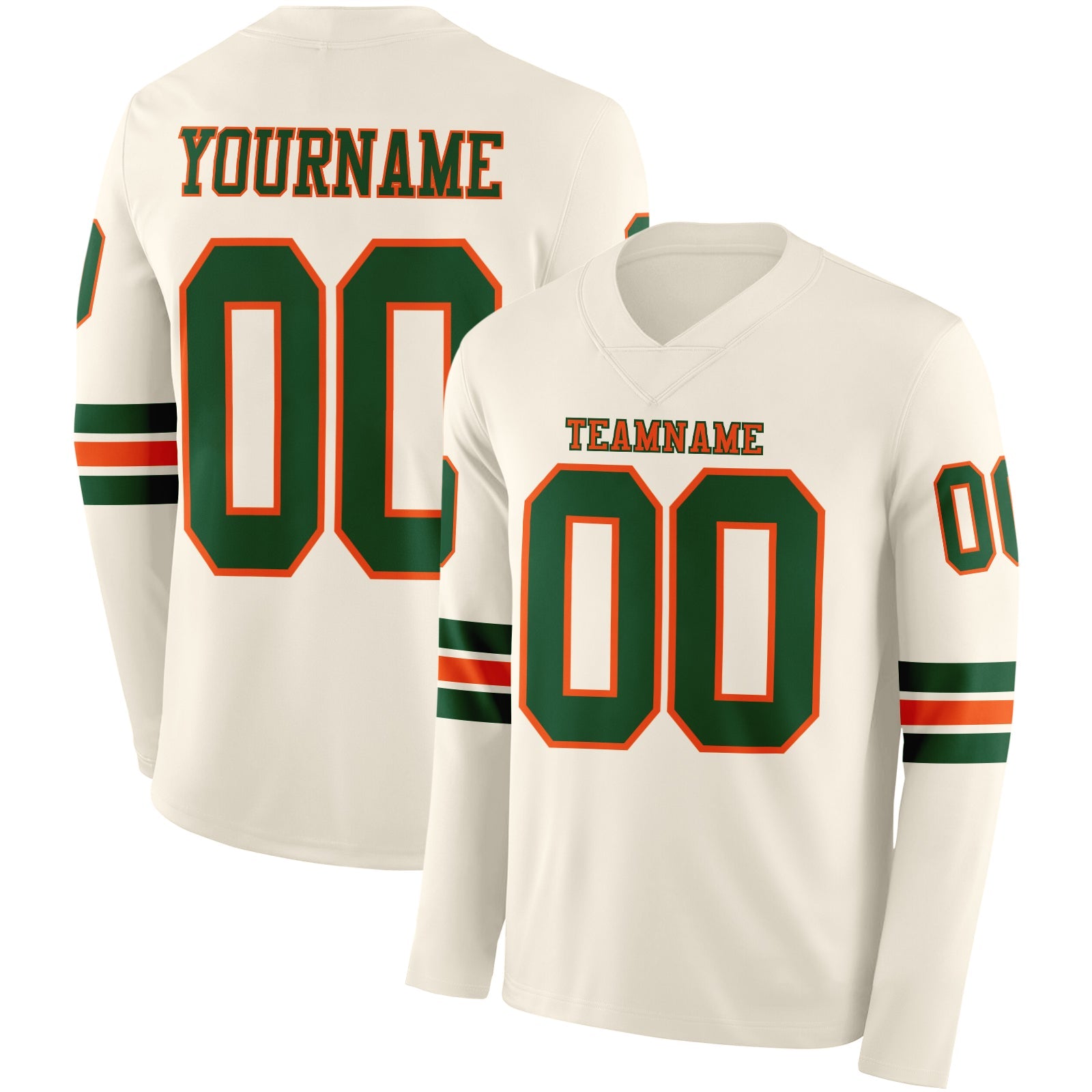 Custom Cream Green-Orange Long Sleeve Authentic Football Jersey