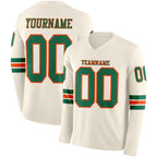 Custom Cream Kelly Green-Orange Long Sleeve Authentic Football Jersey