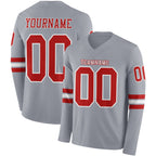 Custom Gray Red-White Long Sleeve Authentic Football Jersey