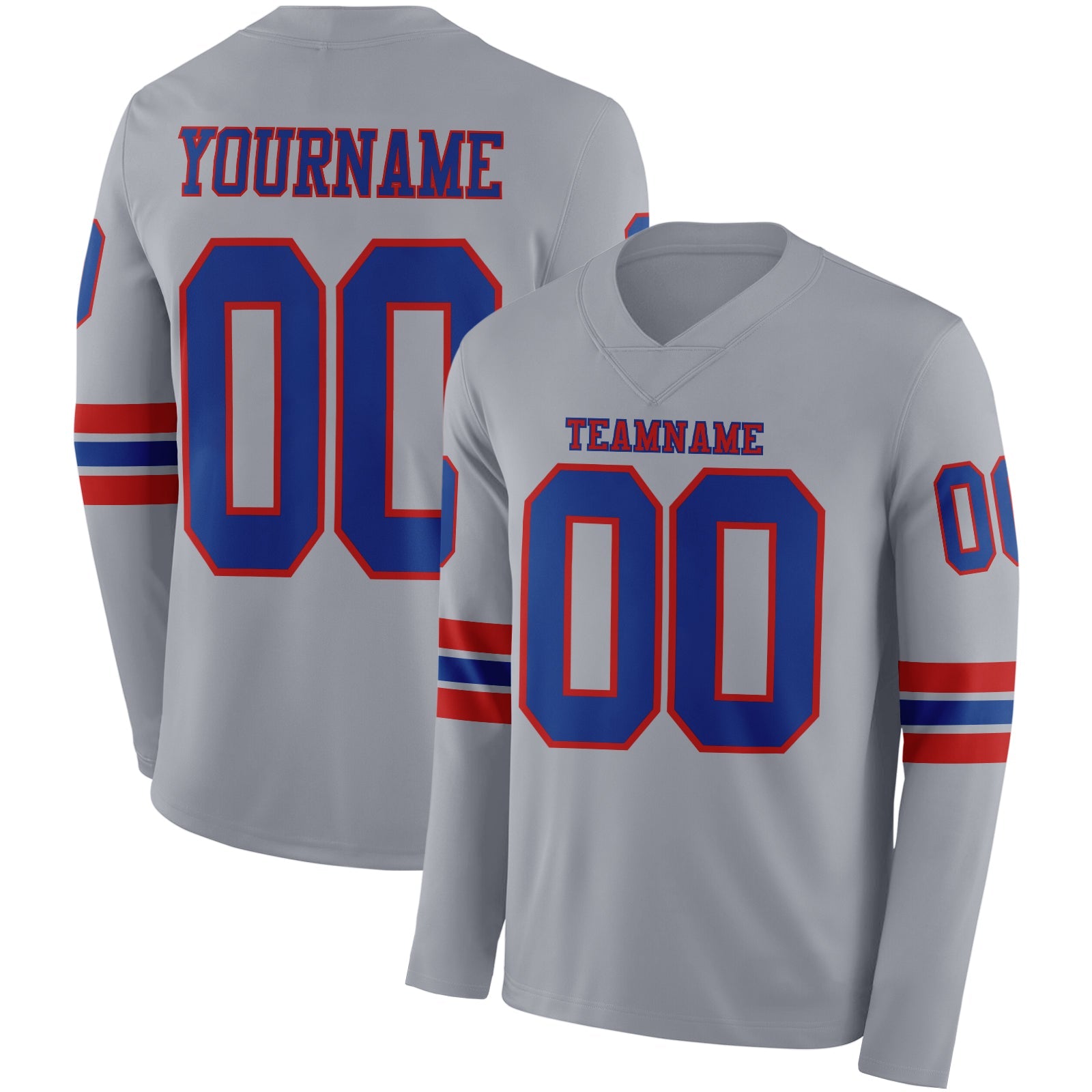 Custom Gray Royal-Red Long Sleeve Authentic Football Jersey