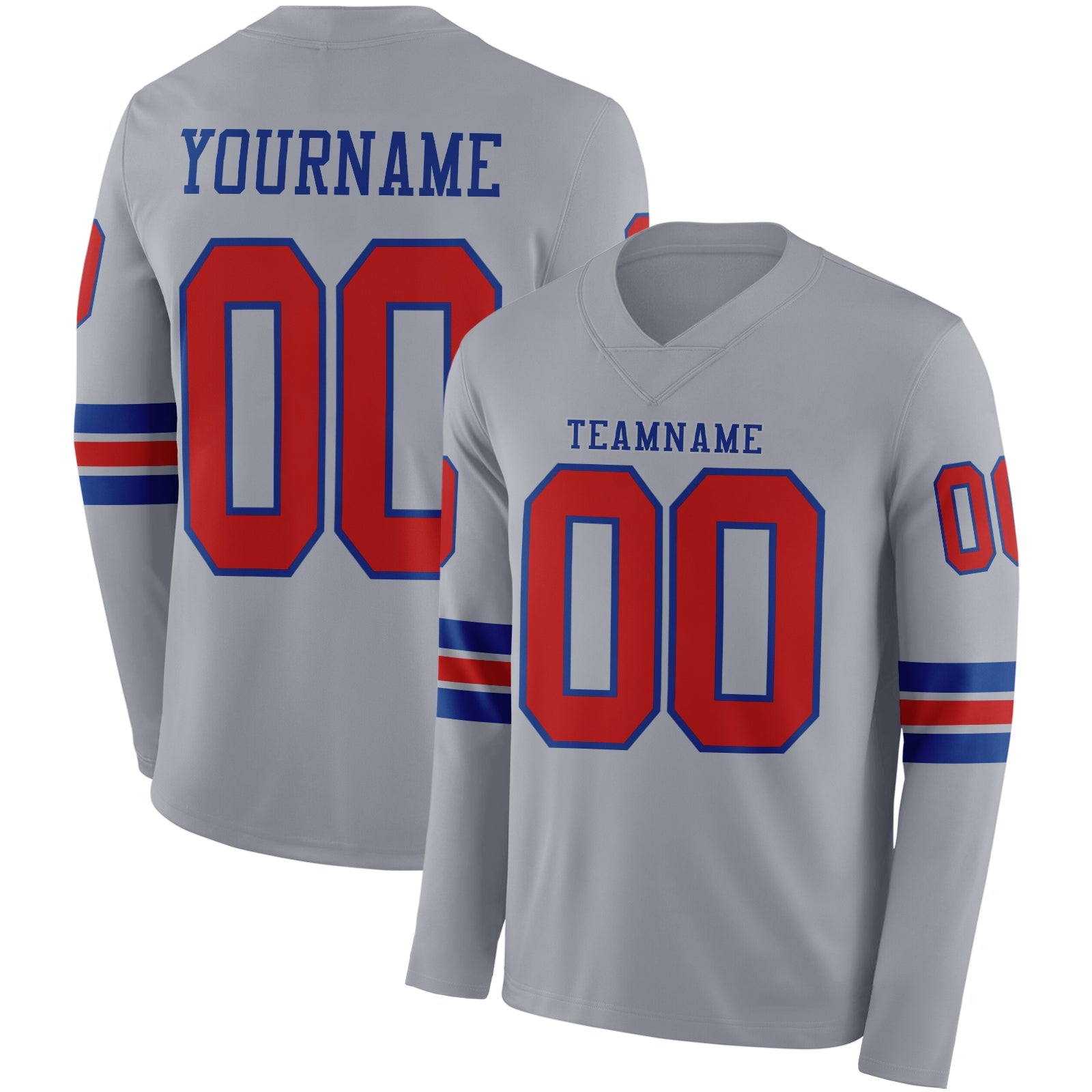 Custom Gray Red-Royal Long Sleeve Authentic Football Jersey