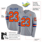 Custom Gray Orange-Royal Long Sleeve Authentic Football Jersey