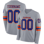 Custom Gray Royal-Orange Long Sleeve Authentic Football Jersey