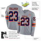 Custom Gray Navy-Orange Long Sleeve Authentic Football Jersey