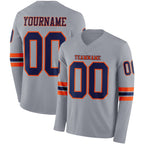 Custom Gray Navy-Orange Long Sleeve Authentic Football Jersey