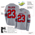 Custom Gray Red-Navy Long Sleeve Authentic Football Jersey