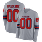 Custom Gray Red-Navy Long Sleeve Authentic Football Jersey