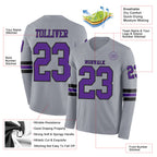 Custom Gray Purple-Black Long Sleeve Authentic Football Jersey