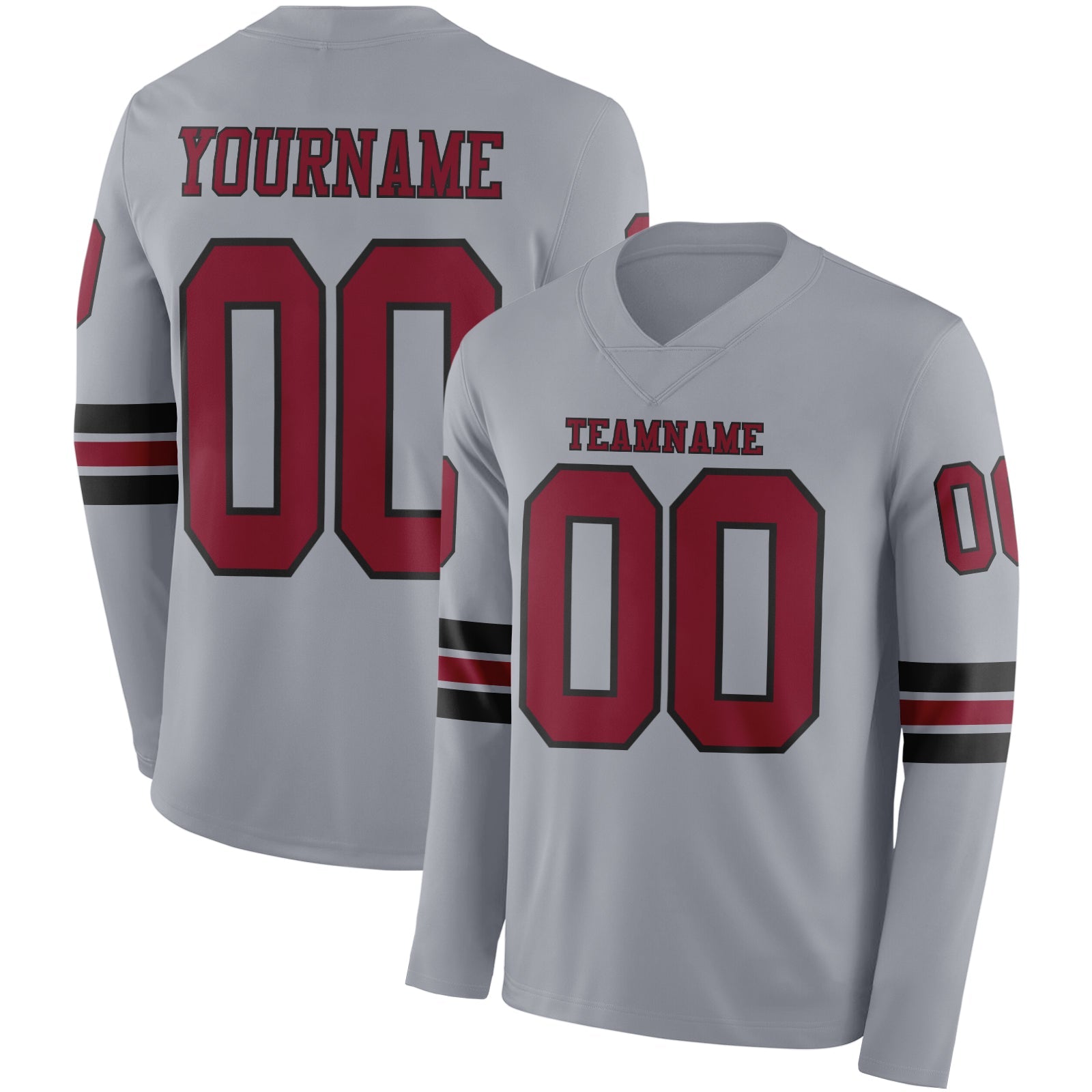 Custom Gray Crimson-Black Long Sleeve Authentic Football Jersey