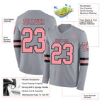 Custom Gray Medium Pink-Black Long Sleeve Authentic Football Jersey