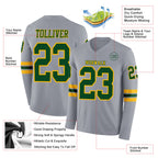 Custom Gray Green-Gold Long Sleeve Authentic Football Jersey