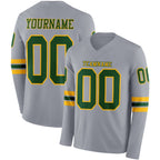 Custom Gray Green-Gold Long Sleeve Authentic Football Jersey