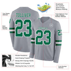 Custom Gray Kelly Green-White Long Sleeve Authentic Football Jersey