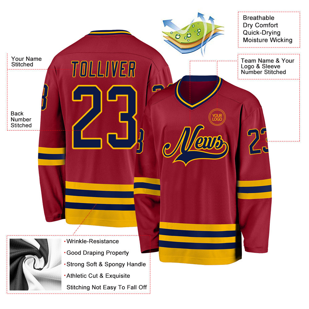 Custom Maroon Navy-Gold Hockey Jersey