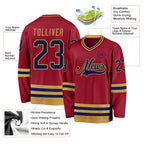Custom Maroon Navy-Old Gold Hockey Jersey
