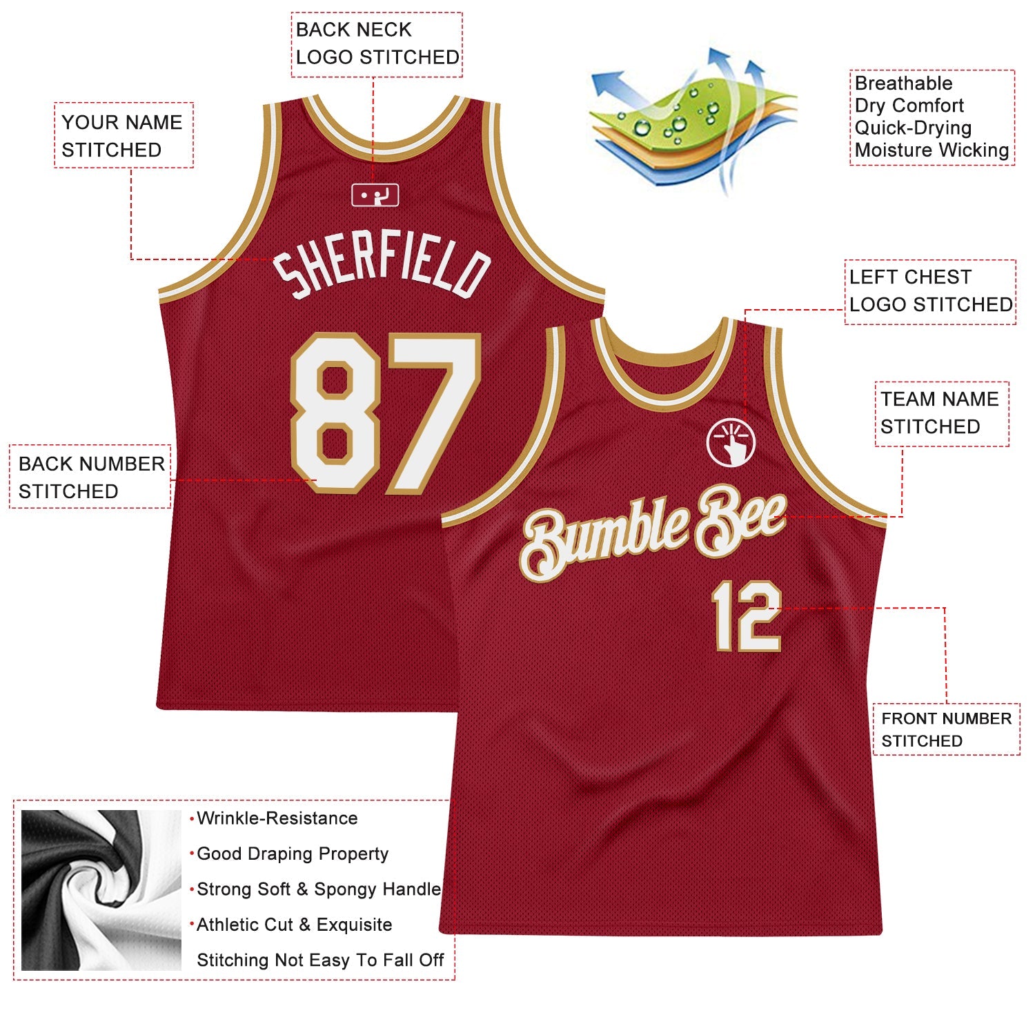 Custom Maroon White-Old Gold Authentic Throwback Basketball Jersey