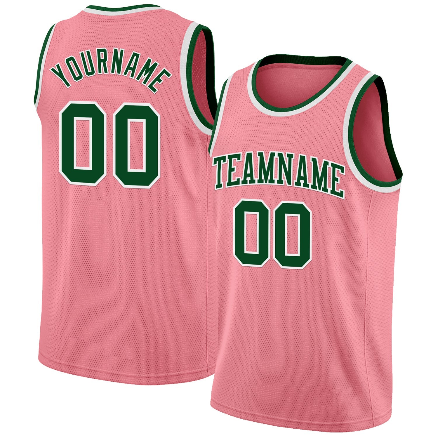 Custom Medium Pink Green-White Authentic Basketball Jersey