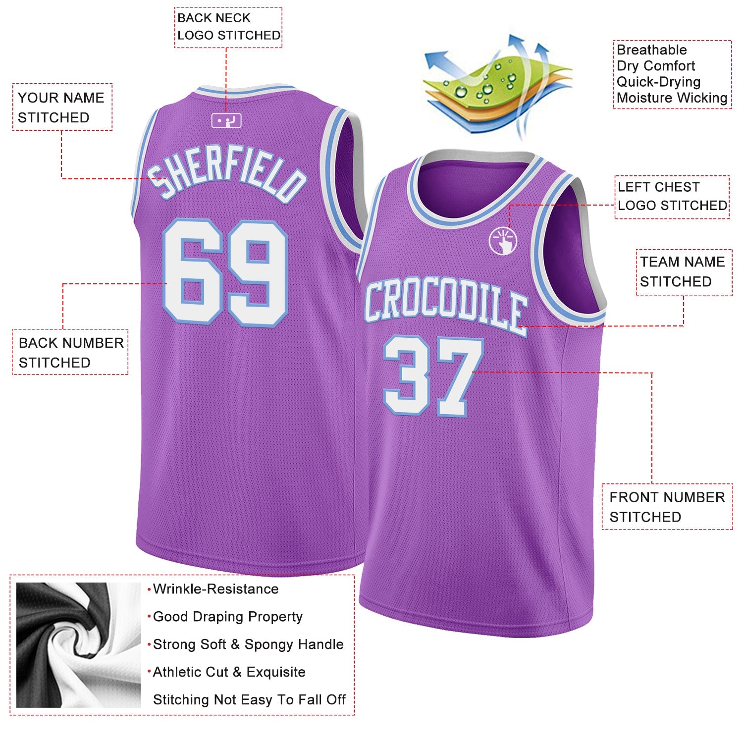 Custom Medium Purple White-Light Blue Authentic Basketball Jersey