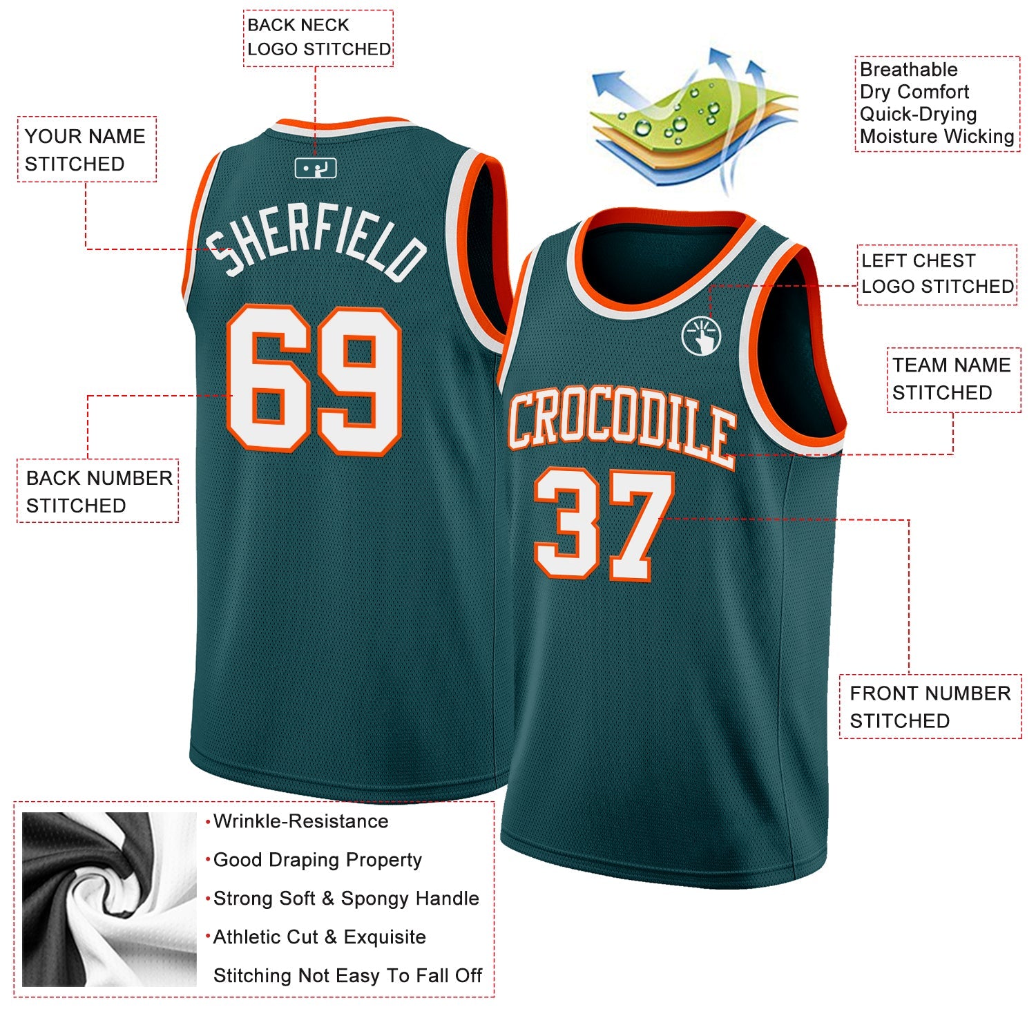 Custom Midnight Green White-Orange Authentic Basketball Jersey