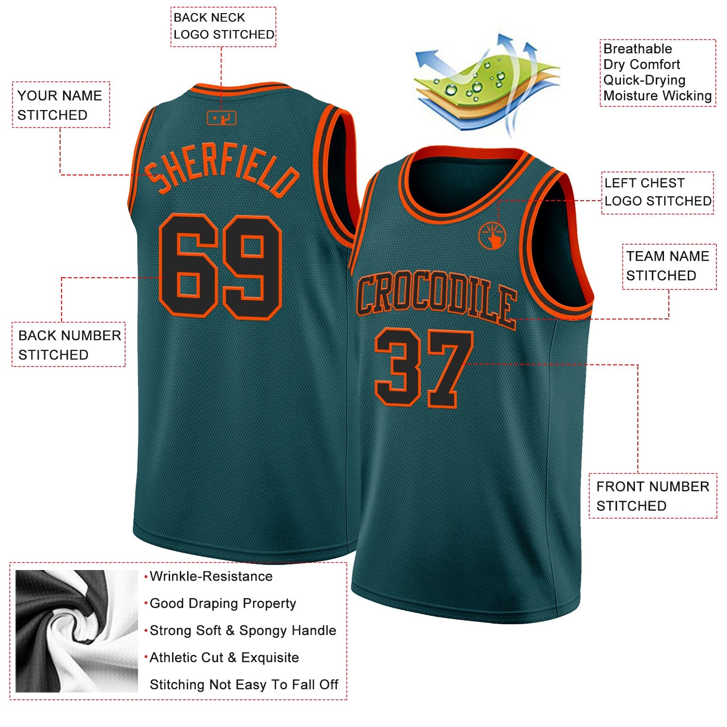 Custom Midnight Green Black-Orange Authentic Basketball Jersey