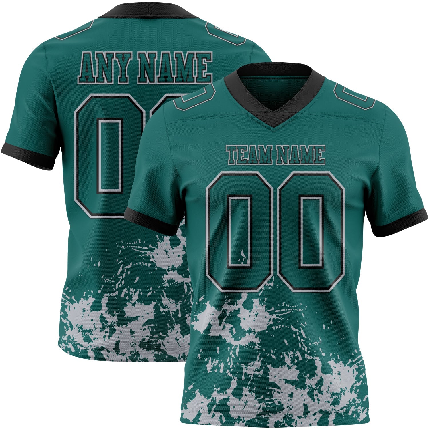 Custom Midnight Green Gray-Black 3D Pattern Splash Authentic Football Jersey