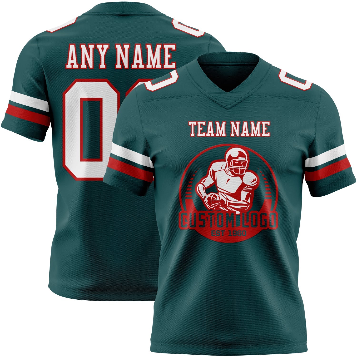 Custom Midnight Green White-Red Authentic Football Jersey